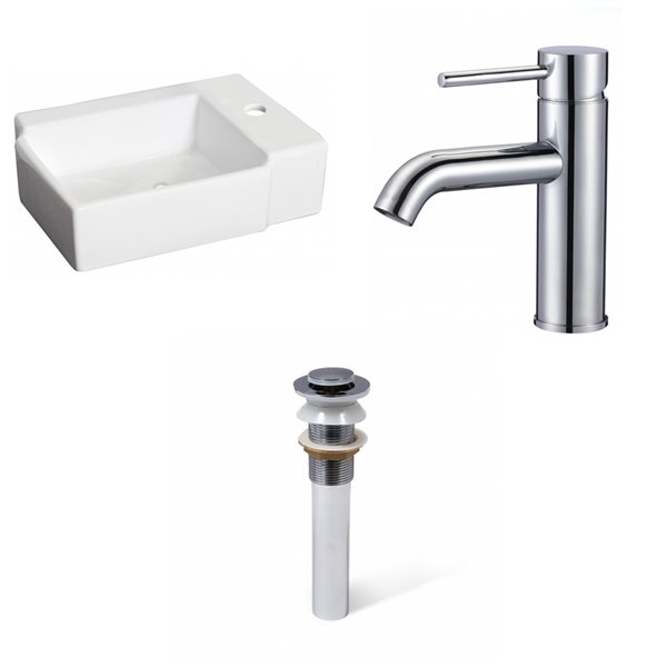 American Imaginations White Ceramic Vessel Rectangular Bathroom Sink with Brushed Chrome Drain and Faucet (11.75-in x 16.25-in)