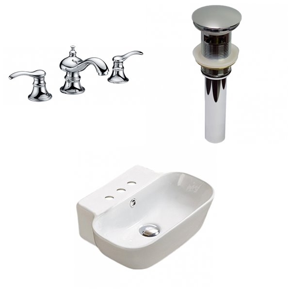 American Imaginations Ceramic Vessel Rectangular White Bathroom Sink Chrome Faucet and Overflow Drain (12.2-in x 16.34-in)