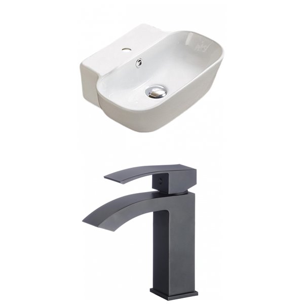 American Imaginations Ceramic White Vessel Rectangular Bathroom Sink Brushed Black Faucet with Overflow (12.2-in x 16.34-in)