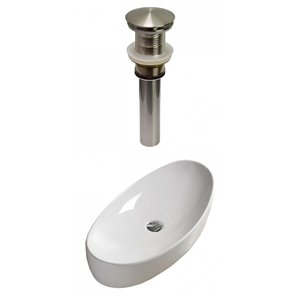 American Imaginations White Ceramic Vessel Oval Bathroom Sink Brushed Nickel Faucet and Drain Included (15.4-in x 31-in)