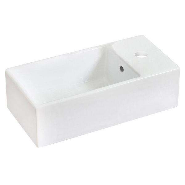 American Imaginations White Ceramic Vessel Rectangular Bathroom Sink Chrome Faucet and Overflow Drain (9.5-in x 19.25-in)