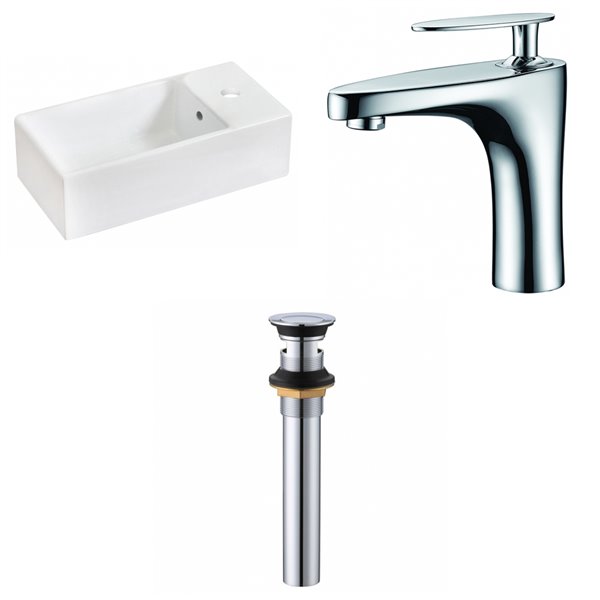 American Imaginations White Ceramic Vessel Rectangular Bathroom Sink Chrome Faucet and Overflow Drain (9.5-in x 19.25-in)