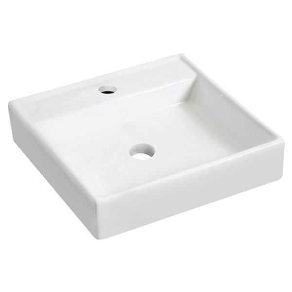 American Imaginations White Ceramic Square Wall-Mount Bathroom Sink with Brushed Chrome Drain and Faucet (17.5-in x 17.5-in)