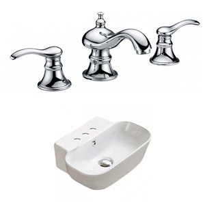 American Imaginations Ceramic Vessel Rectangular White Bathroom Sink Brushed Chrome Faucet with Overflow (12.2-in x 16.34-in)