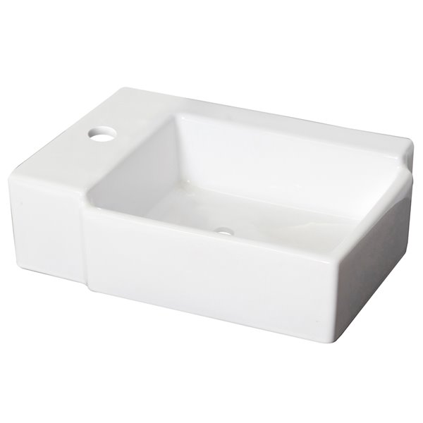 American Imaginations Vessel Rectangular White Ceramic Bathroom Sink Brushed Chrome Faucet and Drain (11.75-in x 16.25-in)