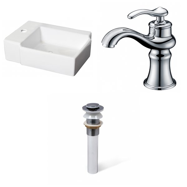 American Imaginations Vessel Rectangular White Ceramic Bathroom Sink Brushed Chrome Faucet and Drain (11.75-in x 16.25-in)