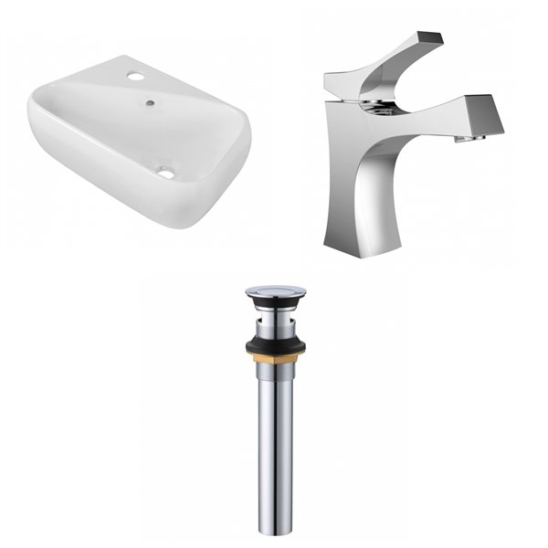 American Imaginations White Ceramic Wall-Mount Rectangular Bathroom Sink Chrome Faucet and Overflow Drain (11-in x 17.5-in)