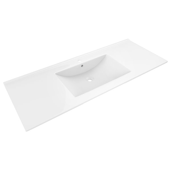 American Imaginations Alum 48-in White Enamel Glaze Fire Clay Single Sink/Bathroom Vanity Top and Single Hole Faucet