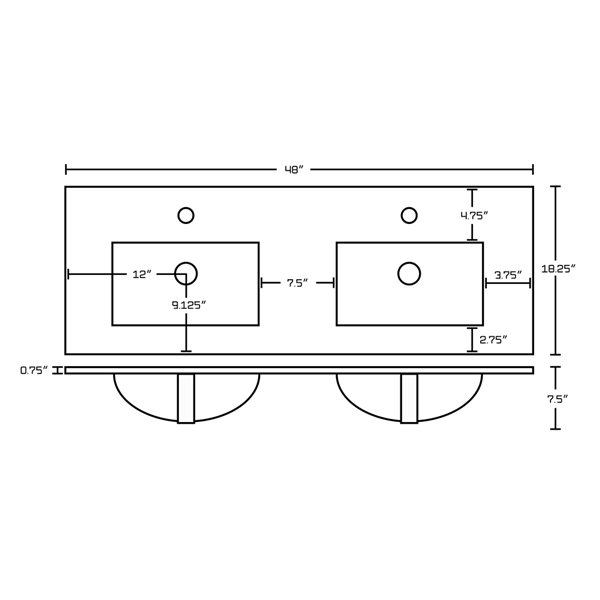 American Imaginations Xena 48-in White Enamel Glaze Fire Clay Double/Sink Bathroom Vanity Top with Single Hole Faucet