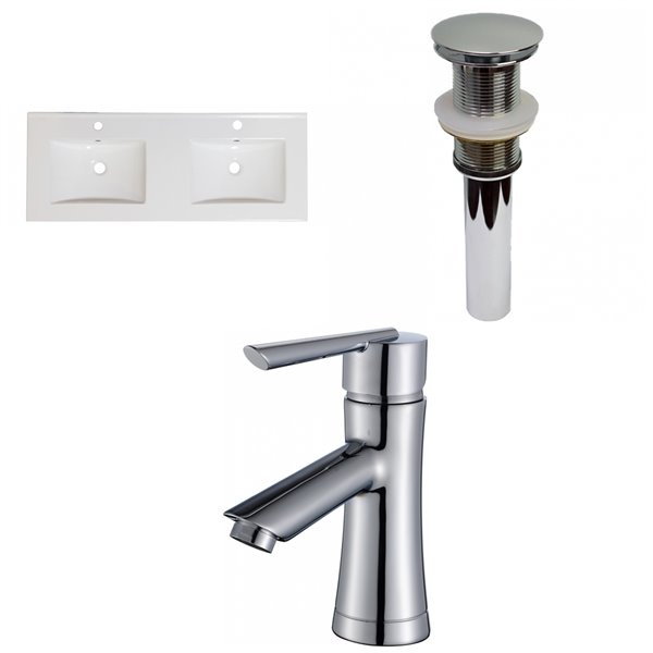 American Imaginations Xena 48-in White Enamel Glaze Fire Clay Double/Sink Bathroom Vanity Top with Single Hole Faucet