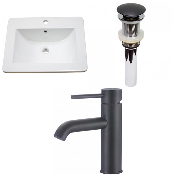 American Imaginations Vee 21 In White Enamel Glaze Fire Clay Single Sink Bathroom Vanity Top Black Faucet Ai 32861 Rona