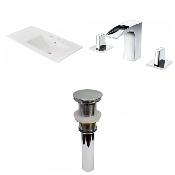 American Imaginations 35.5-in White Enamel Glaze Fire Clay Single Sink Bathroom Vanity Top/Widespread Faucet