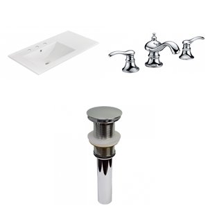 American Imaginations 35.5-in White Enamel Glaze Fire Clay Single Sink Bathroom Vanity Top/Chrome Widespread Faucet