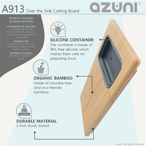 Planche à découper Azuni pour évier, en Bamboo, 18 po l. x 8.6 po L. (1 contenant inclus)