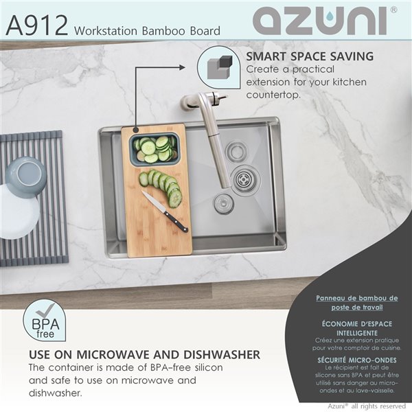 Azuni 16.75-in L x 8.5-in W Workstation Sink Bamboo Cutting Board set with 1 Collapsible Container