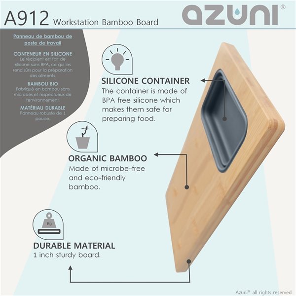 Azuni 16.75-in L x 8.5-in W Workstation Sink Bamboo Cutting Board set with 1 Collapsible Container