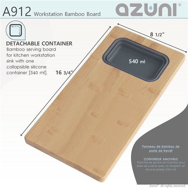 Azuni 16.75-in L x 8.5-in W Workstation Sink Bamboo Cutting Board set with 1 Collapsible Container