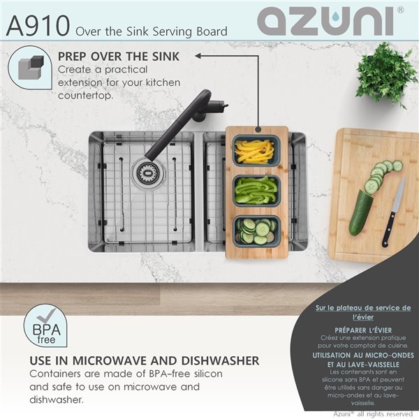 Azuni 18-in L. x 8.6-in W Kitchen Sink Bamboo Serving Board set with 3 collapsible containers