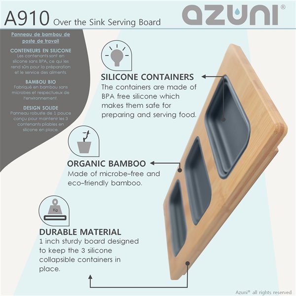 Azuni 18-in L. x 8.6-in W Kitchen Sink Bamboo Serving Board set with 3 collapsible containers