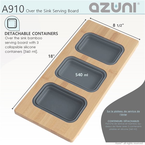 Azuni 18-in L. x 8.6-in W Kitchen Sink Bamboo Serving Board set with 3 collapsible containers