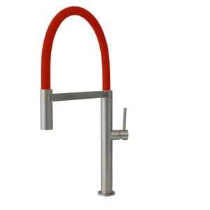 Stylish Brushed 1-handle Deck Mount High-arc Handle/lever Kitchen Faucet with Red Spout Hose