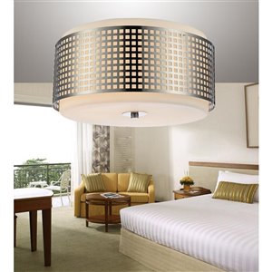 CWI Lighting Checkered 15-in Satin Nickel Contemporary/Modern Incandescent Flush mount light