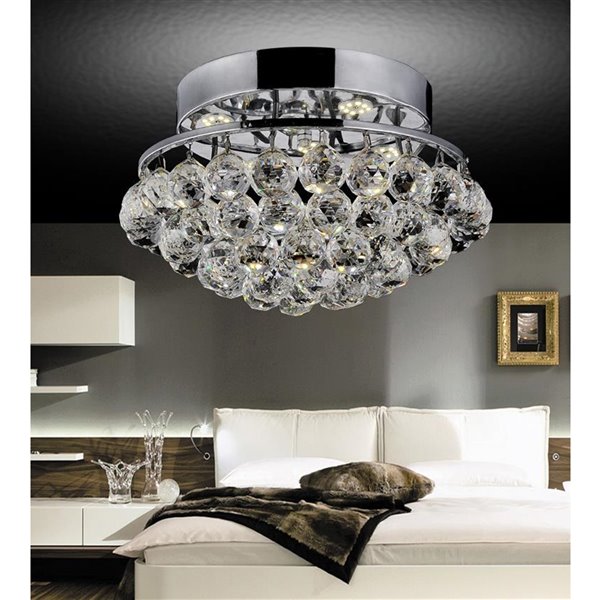 CWI Lighting Queen 14-in Chrome Glam Incandescent Flush mount light