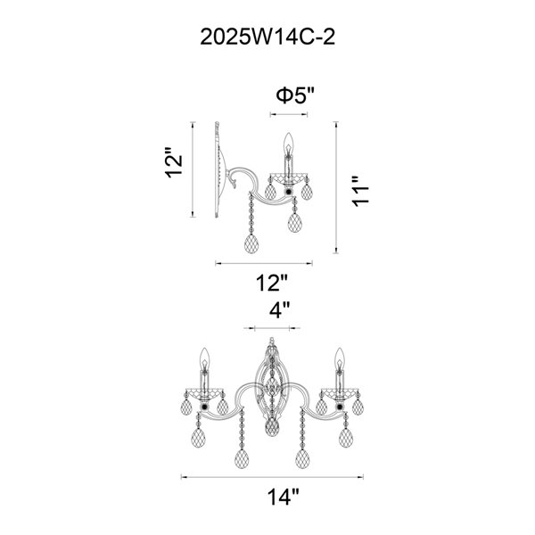 CWI Lighting Flawless 12-in W 2-Light Chrome Transitional Wall Sconce