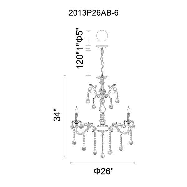 CMI Lighting Brass 6-Light Antique Brass Traditional Chandelier