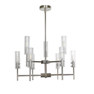 Lustre à 9 lumières avec verre clair moderne/contemporain Windsor de Scott Living, nickel brossé