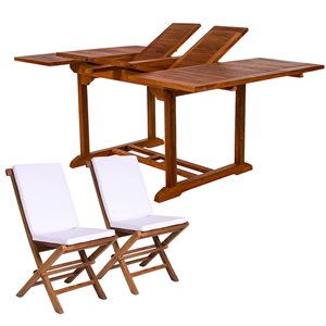 Ensemble à diner de patio rectangulaire en bois de teck avec coussins de chaise par All Things Cedar, lot de 9, Java/blanc roya