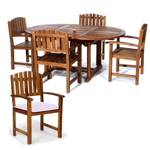 Ensemble à diner de patio ovale en bois de teck avec coussins de chaise par All Things Cedar, lot de 5, blanc royal/Java