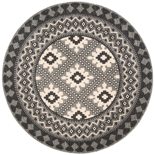 Safavieh Veranda Eyvor 5-ft x 5-ft Blue/Chocolate Round Indoor/Outdoor Abstract Bohemian/Eclectic Area Rug