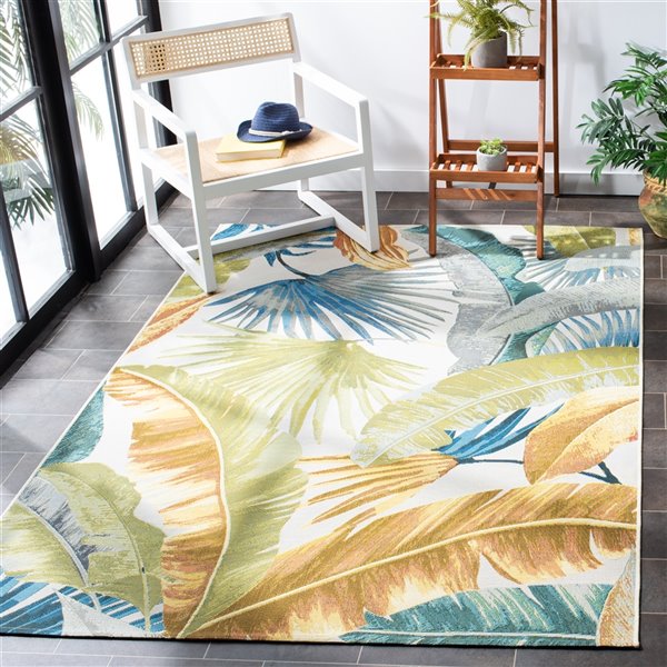 Safavieh Barbados 9-ft x 12-ft Gold/Green Rectangular Indoor/Outdoor Floral/Botanical Tropical Area Rug