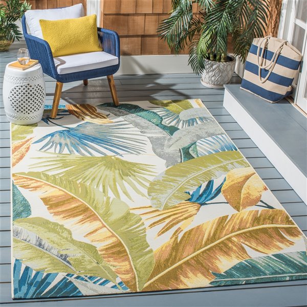 Safavieh Barbados 9-ft x 12-ft Gold/Green Rectangular Indoor/Outdoor Floral/Botanical Tropical Area Rug