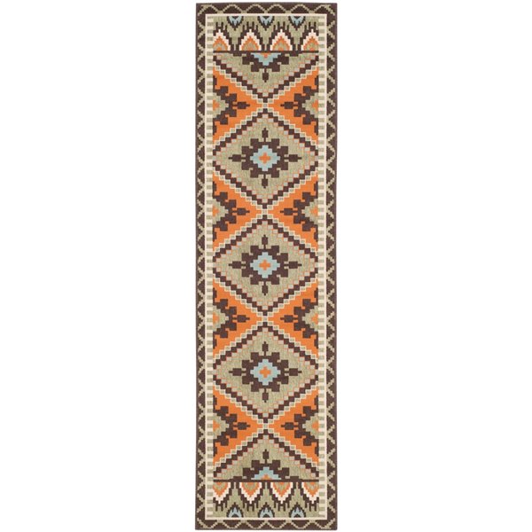 Safavieh Veranda Vitaline 2-ft x 12-ft Green/Terracotta Rectangular Indoor/Outdoor Abstract Bohemian/Eclectic Runner