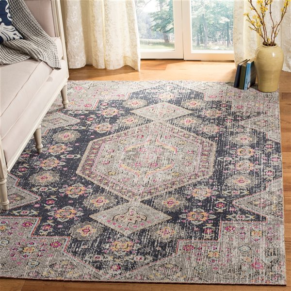 Safavieh Montage 4-ft x 6-ft Black/Multi Rectangular Indoor/Outdoor Distressed/Overdyed Oriental Area Rug