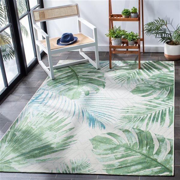 Safavieh Barbados 7-ft x 7-ft Green/Teal Square Indoor/Outdoor Floral/Botanical Tropical Area Rug