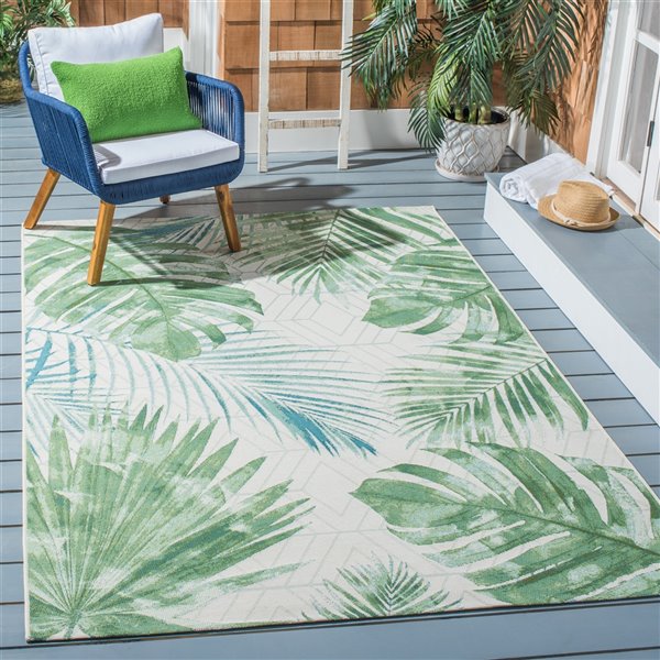 Safavieh Barbados 7-ft x 7-ft Green/Teal Square Indoor/Outdoor Floral/Botanical Tropical Area Rug