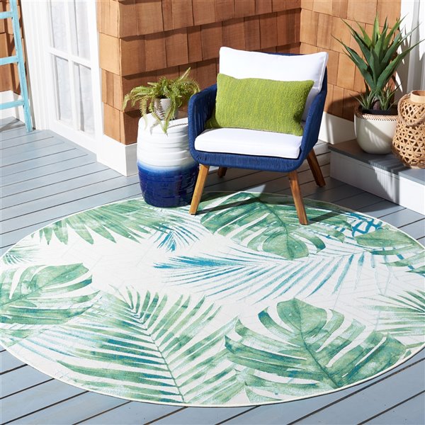Safavieh Barbados 7ft x 7ft Green/Teal Round Indoor/Outdoor Floral