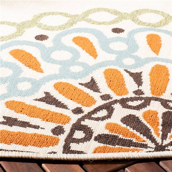 Safavieh Veranda Felizitas 5-ft x 5-ft Cream/Terracotta Round Indoor/Outdoor Floral/Botanical Bohemian/Eclectic Area Rug