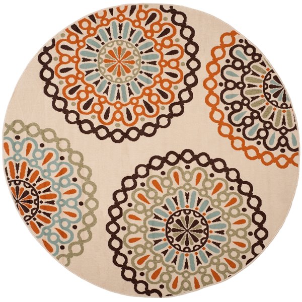 Safavieh Veranda Felizitas 5-ft x 5-ft Cream/Terracotta Round Indoor/Outdoor Floral/Botanical Bohemian/Eclectic Area Rug