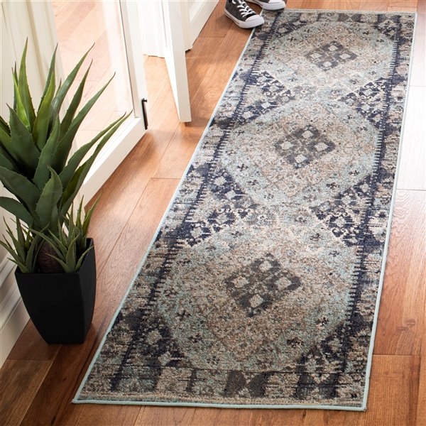 Safavieh Montage 2-ft x 8-ft Blue/Grey Rectangular Indoor/Outdoor Abstract Southwestern Runner