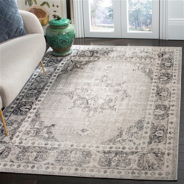 Safavieh Montage 4-ft x 6-ft Grey/Ivory Rectangular Indoor/Outdoor Distressed/Overdyed Farmhouse/Cottage Area Rug