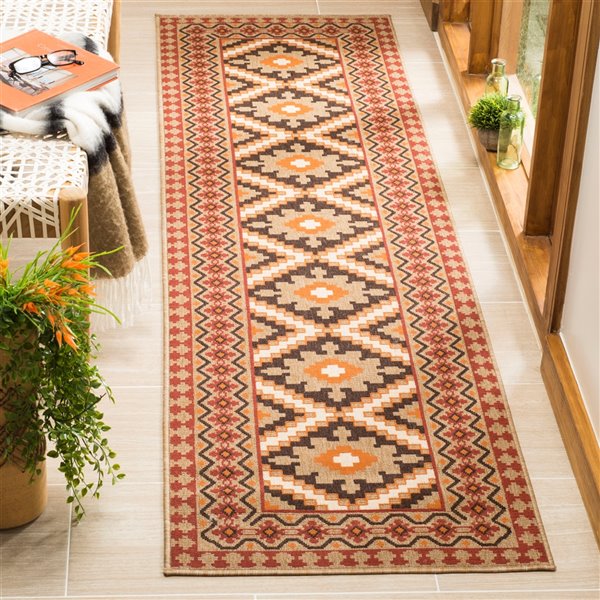 Safavieh Veranda Eyvor 2-ft x 14-ft Red/Natural Rectangular Indoor/Outdoor Abstract Bohemian/Eclectic Runner