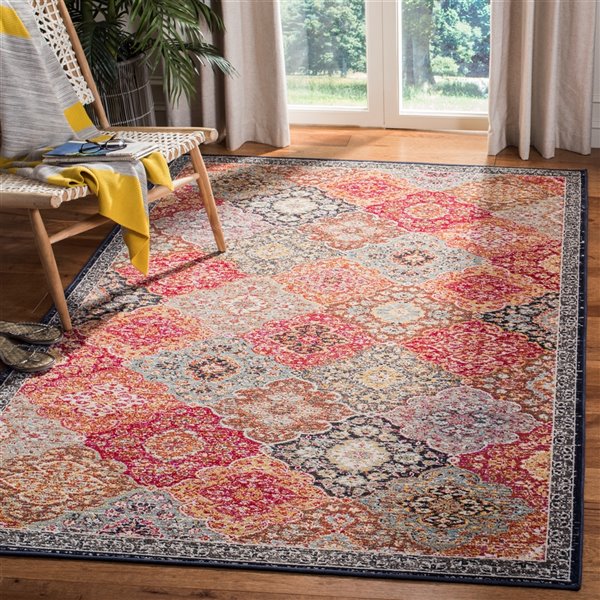 Safavieh Montage 4-ft x 6-ft Red/Aqua Rectangular Indoor/Outdoor Distressed/Overdyed Oriental Area Rug