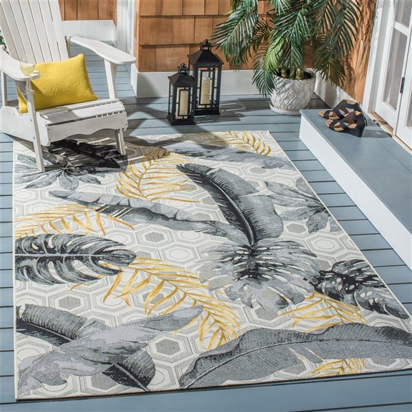 Safavieh Barbados 7-ft x 7-ft Grey/Gold Square Indoor/Outdoor Floral/Botanical Tropical Area Rug