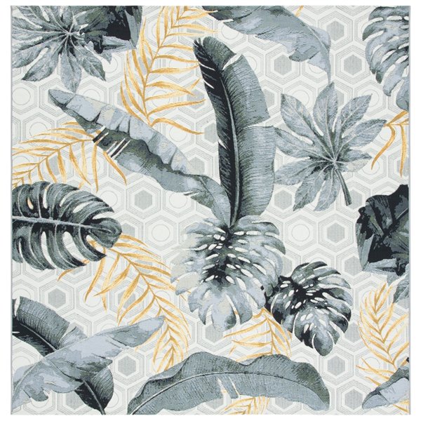 Safavieh Barbados 7-ft x 7-ft Grey/Gold Square Indoor/Outdoor Floral/Botanical Tropical Area Rug