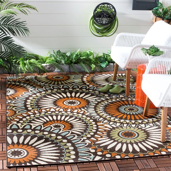 Safavieh Veranda Sissy 4-ft x 6-ft Chocolate/Terracotta Rectangular Indoor/Outdoor Floral/Botanical Coastal Area Rug