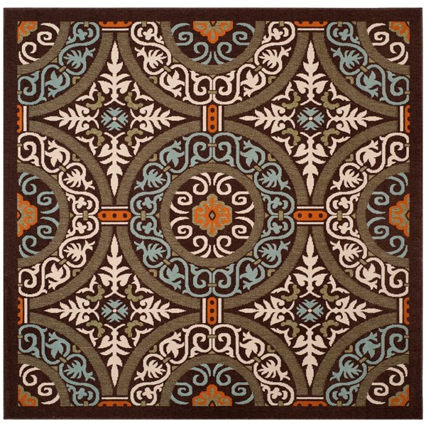 Safavieh Veranda Rexhie 7-ft x 7-ft Chocolate/Aqua Square Indoor ...
